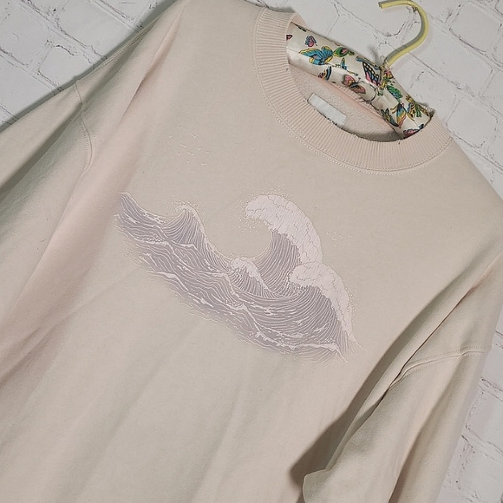 American Eagle Outfitters Peach Distressed Crewneck Ocean Waves Sweater Womens S - Picture 7 of 17